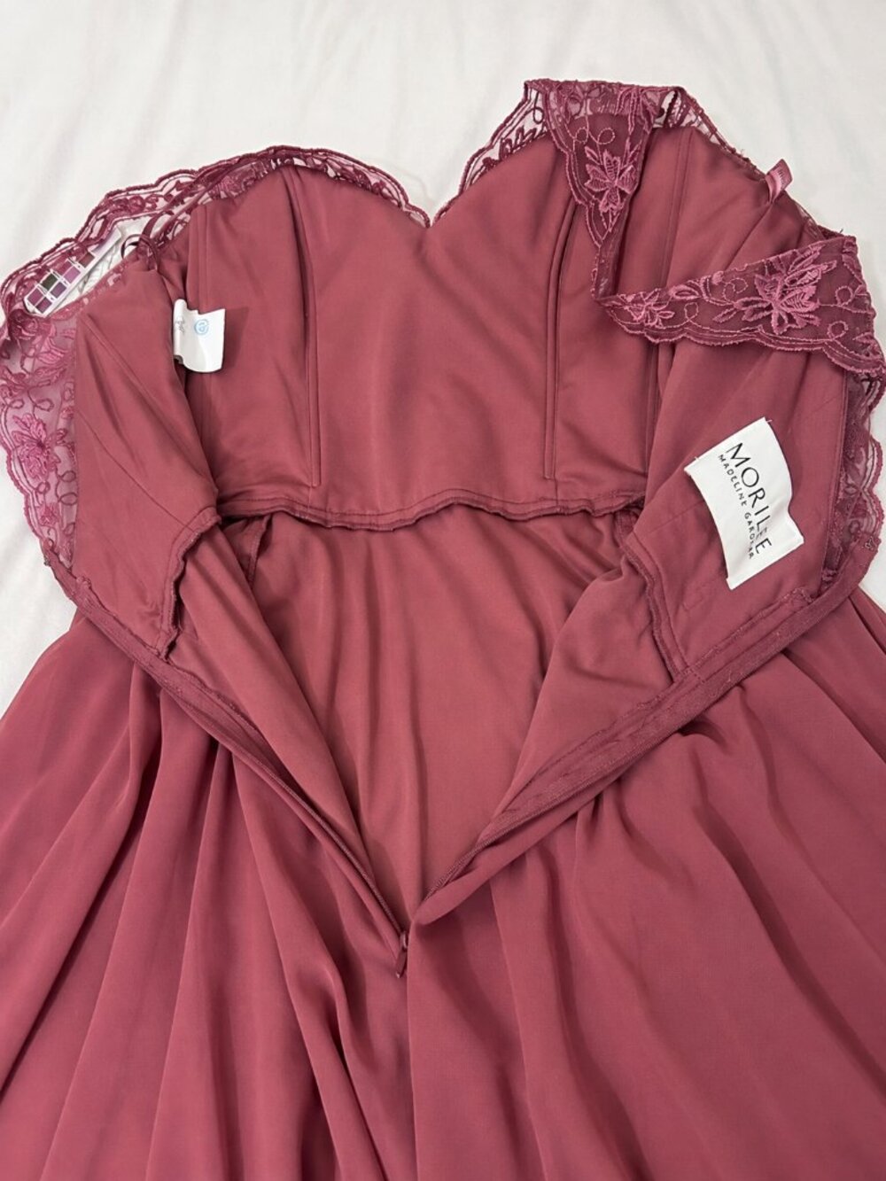 Mori Lee Madeline Gardner 21656 Dusty Rose Chiffon Bridesmaid Dress Size 10 READ - Picture 4 of 10